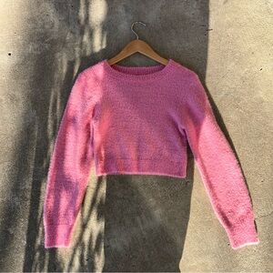 Urban Outfitters Crop Fuzzy Sweater Pink M Medium Crewneck